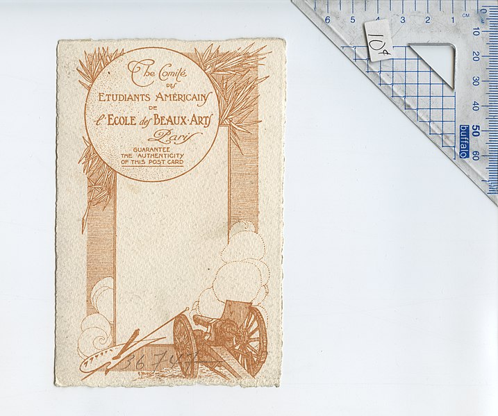 File:TiLLOLOY.1917.Comité des Étudiants Américains de l'École des Beaux-Arts Paris.WWI post card art.numbered 36747.signed SOLD.Wittig collection.item 57.reverse.scan.02.jpg