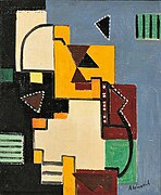 Agnes Weinrich, Abstraction, about 1930, oil on board, 24 x 20 inches