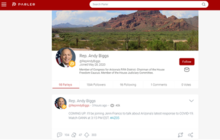 The Parler feed of Andy Biggs as it appeared on June 30, 2020 Andy Biggs' Parler feed.png