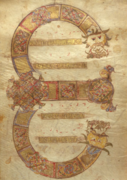 Decorated initial E (text is right-side up)