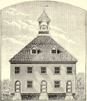 Second meeting house on the New Haven Green, as it stood from 1670 to 1757 Second meeting house, new haven, ct.png