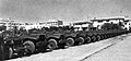 Casablanca Naval Base, vehicles unloaded at port in 1943 ready for the US Army's drive east to fight Nazi Afrika Korps.