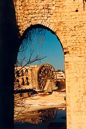 Noria wheels to lift water for irrigation and household use were among the technologies introduced to Europe via Al-Andalus in the medieval Islamic world. Water Wheel of Hama.jpg