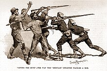 Violence erupted on July 7, 1894, with hundreds of boxcars and coal cars looted and burned. State and federal troops violently attacked striking workers, as this study by Frederic Remington illustrates. 940721-remington-givingthemthebutt-harpersweekly.jpg