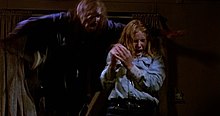 Jason and Ginny during the nightmare sequence in Friday the 13th Part 2 (1981). This sequence was challenging to film for Ginny's actress, Amy Steel