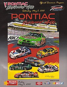 The 2001 Pontiac Excitement 400 program cover, with artwork by Garry Hill.