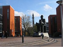 The university's Learning Centre (left), School of Computer Science (right) and Sir Eduardo Paolozzi's Faraday sculpture Learning Center.jpg