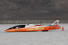 Poteet & Main Speed Demon, driven by George Poteet on the Bonneville Salt Flats in 2010 Speed Demon 2010.jpg