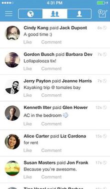 Social feed of transactions on Venmo Venmo payment newsfeed.jpg