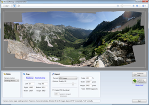 Скриншот Microsoft Image Composite Editor v1.3.5 для Windows 7, сшивающего 88-мегапиксельную панораму долины