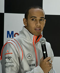 Lewis Hamilton at Mercedes Benz headquarters i...