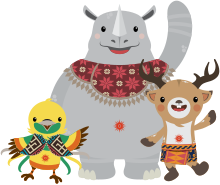 Bhin Bhin, Kaka, and Atung, the mascots of the 2018 Asian Games 2018 Asian Games Mascot.svg