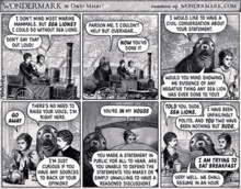 The Terrible Sea Lion by David Malki (19 September 2014, No. 1062) from which the term "sealioning" originates. "The Terrible Sea Lion". Wondermark comic strip No. 1062 by David Malki (19 September 2014).png