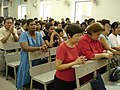 An ELCA congregation kneeling as the congregation receives the Eucharist