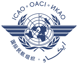ICAO logo. Top: ICAO acronym in English, Frenc...