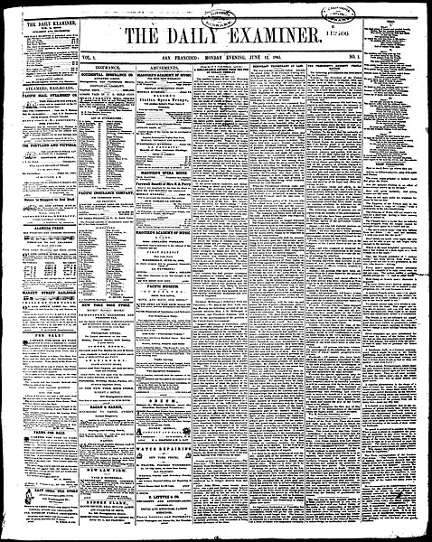File:Front page, first edition, San Francisco Examiner, January 12, 1865.jpg