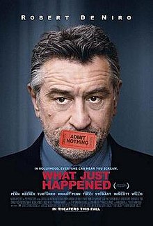 A headshot of Robert De Niro, his mouth covered by a ticket saying "Admit Nothing"
