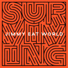 Black lines shaped in the manner of a maze that spell out the word "Surviving", against an orange background