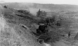 "The end of Enfield." A photograph of downtown Enfield, after 1938.