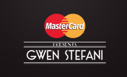 Черный фон с логотипом MasterCard и белым текстом «Гвен Стефани».