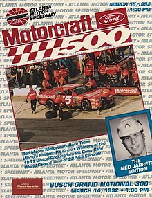 The 1992 Motorcraft Quality Parts 500 program cover, featuring Geoff Bodine.