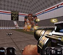 Nintendo 64 port. Note its level design changes and that some sprites were replaced with polygonal models. Duke Nukem 64.jpg