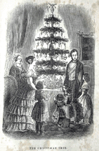 The Queen's Christmas tree at Osborne House. The engraving republished in Godey's Lady's Book, Philadelphia, December 1850