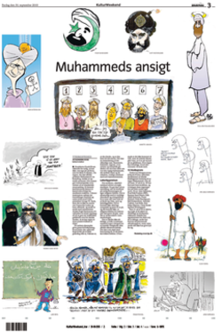 The controversial cartoons of Muhammad, as they were first published in Jyllands-Posten in September 2005. Larger versions of the cartoons (some translated into English) are available off-site.