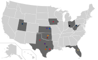 The Big 12 as it existed for only the 2023-24 season, after the additions of BYU, Cincinnati, Houston, and UCF.