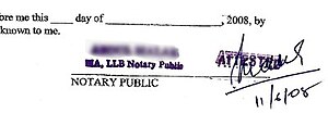 A sample of a notarized document from Pakistan.