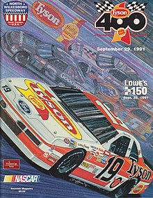 The 1991 Tyson Holly Farms 400 program cover, featuring Chad Little. Artwork by NASCAR artist Sam Bass.