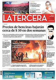 Front page of La Tercera's 12 September 2013 edition.