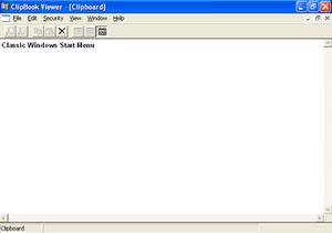 ClipBook Viewer в Windows XP со словами «Классическое меню Пуск Windows» в буфере обмена