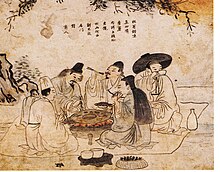 Koreans enjoying grilled meat and alcohol in the 18th century Yayeon (Night Banquet).jpg