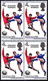 An unused block of four of the 1966 England Winners stamp