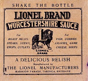 Label from Lionel Brand (Australia) worcesters...