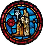 A stained glass representation of a Lutheran confirmation Confirmation in the lutheran church.jpg