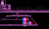 Mario's Tennis as displayed on a Virtual Boy emulator. The red/blue format simulates the Virtual Boy's 3D display.