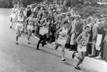 Ted Corbitt running in the marathon at the 1952 Olympics in Helsinki, Finland