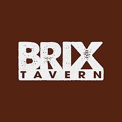 A brown square, with the word "Brix" in capital letters, powdered with brown dusts. The text "Tavern" in capital letters and smaller size below