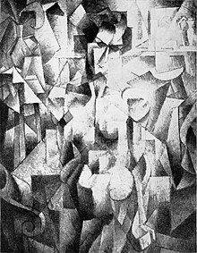 Jean Metzinger, 1910, Nu a la cheminee (Nude). Exhibited at the 1910 Salon d'Automne. Black and white scan from Les Peintres Cubistes by Guillaume Apollinaire, 1913. Dimensions and whereabouts unknown. Jean Metzinger, 1910, Nu a la cheminee, published in Les Peintres Cubistes, 1913.jpg