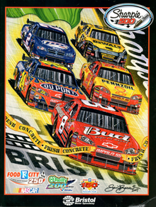 The 2007 Sharpie 500 program cover, with artwork by former NASCAR artist Sam Bass. The painting is called "Concrete Clash!"