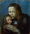 Pablo Picasso, 1903, Desemparats (Maternité, Mère et enfant au fichu, Motherhood), pastel on paper, 47.5 x 41 cm, Museu Picasso, Barcelona