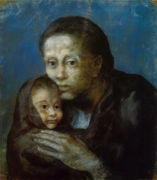 File:Pablo Picasso, 1903, Desemparats (Maternité, Mère et enfant au fichu, Motherhood), pastel on paper, 47.5 x 41 cm, Museu Picasso, Barcelona.jpg