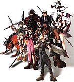 Работа Тэцуи Номуры, изображающая группу из восьми персонажей, играбельных персонажей Final Fantasy VII.
