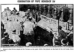 The Humeston New Era (Iowa newspaper) image of the coronation of Pope Benedict XV in the Sistine Chapel in 1914