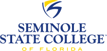 The Logo of the Seminole State College of Florida featuring the Seminole State "Shield Icon" on top of the words "Seminole State College" in blue and the words "of Florida" in yellow