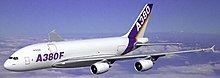 The A380F, a cargo variant of the A380, was planned but postponed after 2005 and never built. Airbus A380F concept.jpg