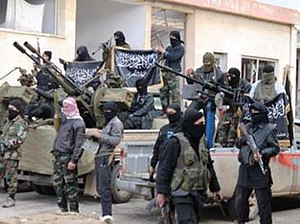 Al-Nusra Front fighters during the Syrian Civil War. Al-Nusra Front battalion, Syria.jpg