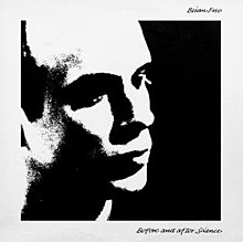 A picture of the album cover depicting a white border with a stark black and white image of the side profile of Brian Eno's face. In the top right corner is Brian Eno's name. In the bottom right corner the album's title is written.